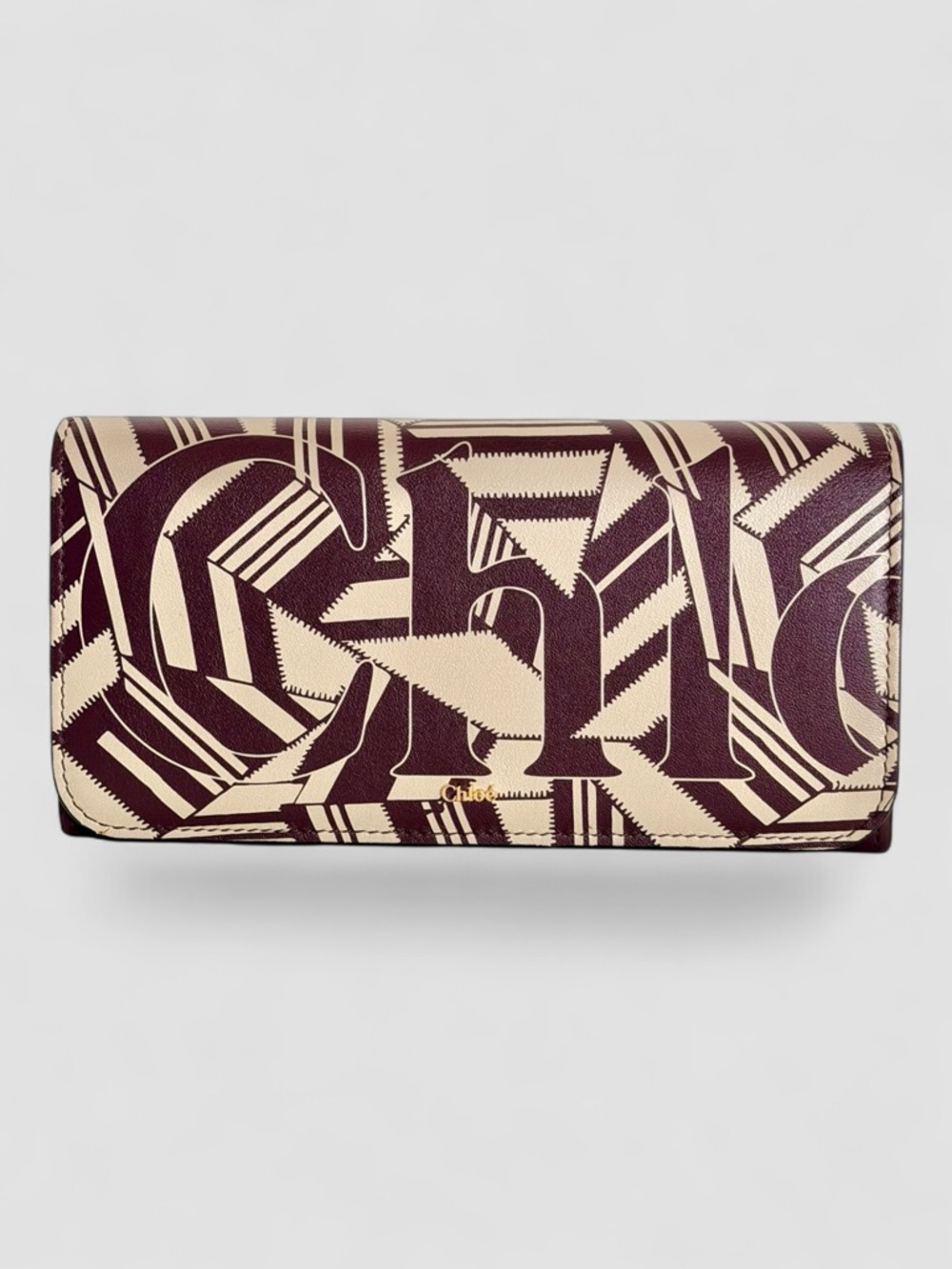 Chloé Statement Logo Pattern Leather Continental Wallet Burgundy